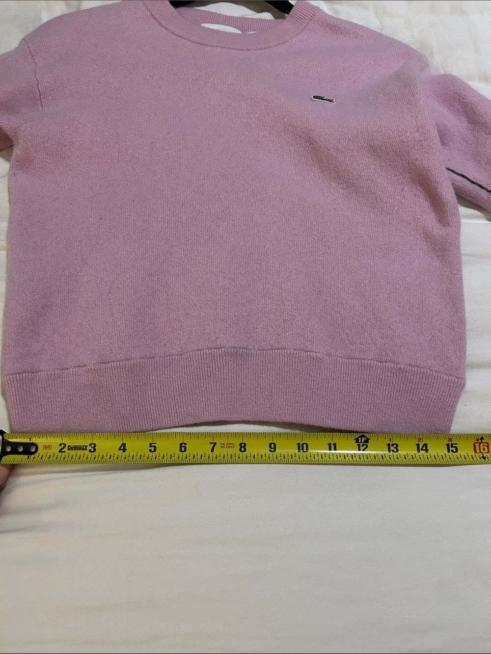 Lacoste 100% Wool Sweater Pink | Classic Crocodile Logo Knit Pullover like new - Picture 8 of 11